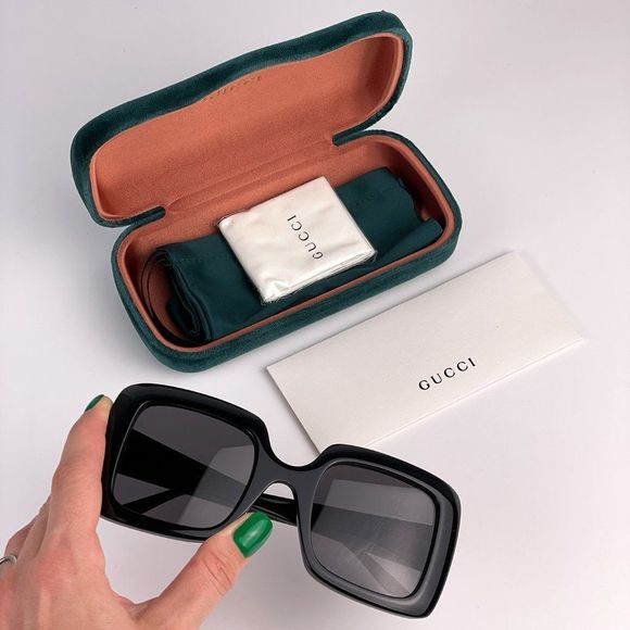 Gucci Logo GG0896S 001 Sunglasses Black Gray Square Oversized Women main image 8